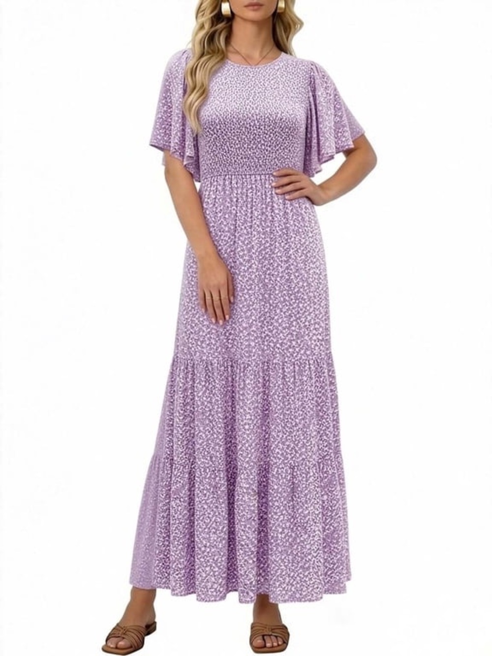 Lavender Floral Tiered Maxi Dress - Lightweight Summer Dress size M
